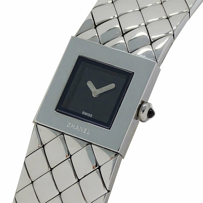 香奈兒女士手錶，品牌名稱，Matelassé，石英，不銹鋼（SS），H0009，銀色，黑色，方形，拋光。-0