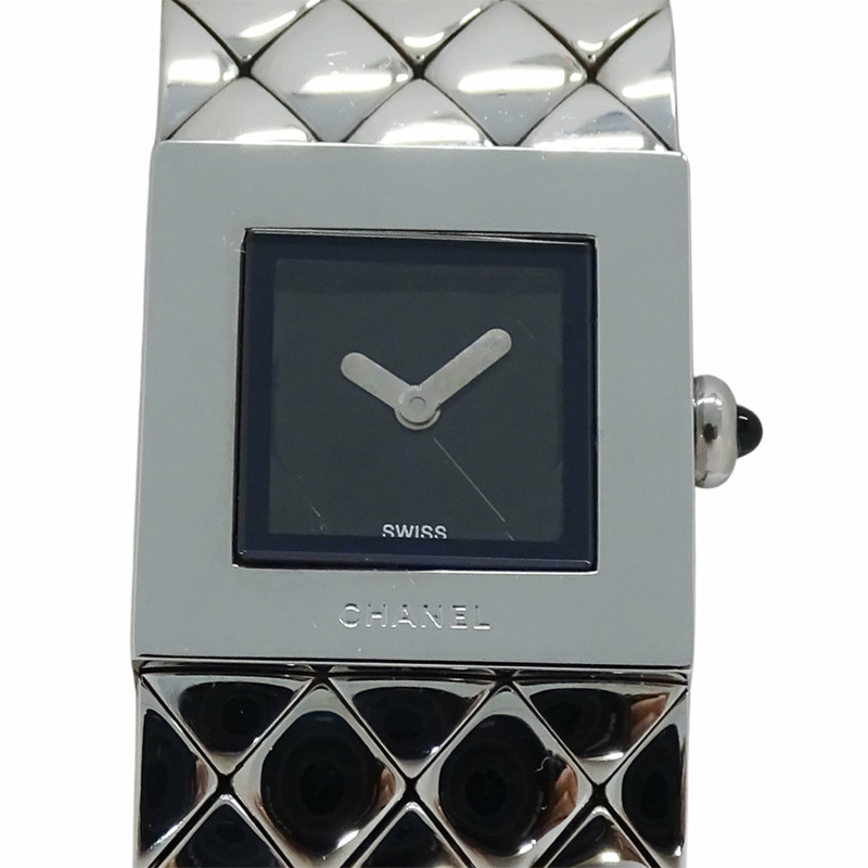 香奈兒女士手錶，品牌名稱，Matelassé，石英，不銹鋼（SS），H0009，銀色，黑色，方形，拋光。-1
