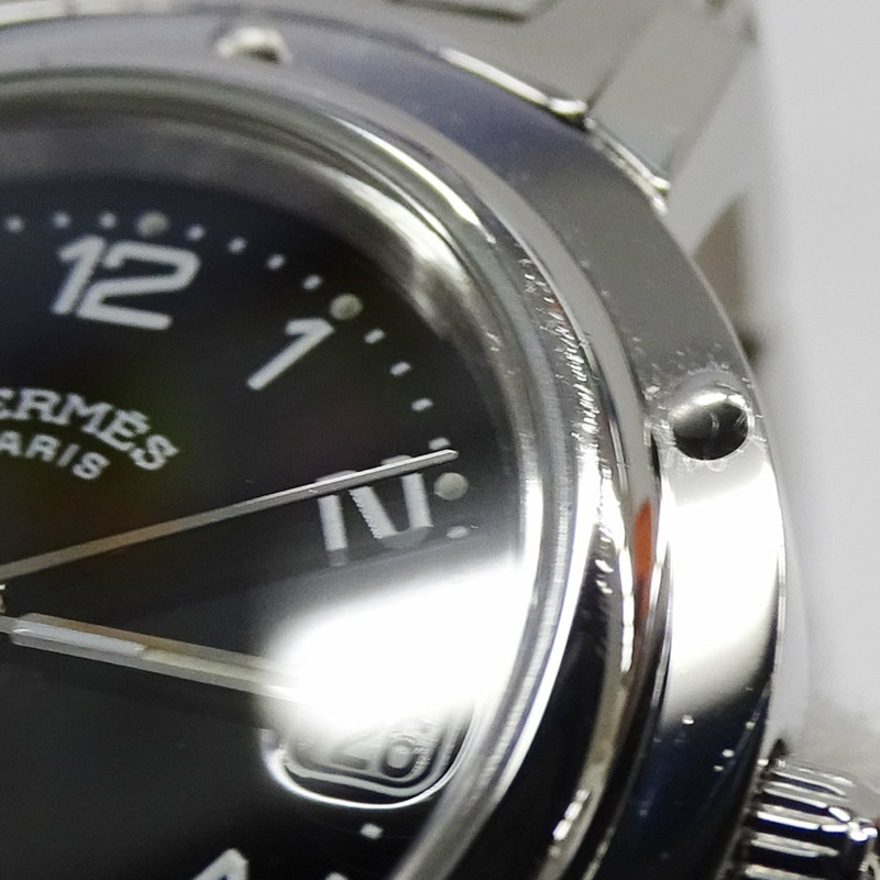 愛馬仕 HERMES 女士腕錶，Clipper Date，石英，不鏽鋼 (SS)，CL4.210，銀色/黑色，拋光。-5