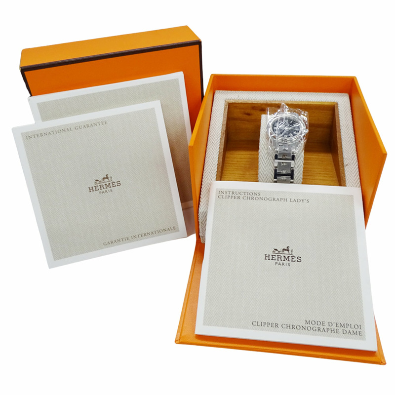 愛馬仕 HERMES 女士腕錶，Clipper Date，石英，不鏽鋼 (SS)，CL4.210，銀色/黑色，拋光。-7