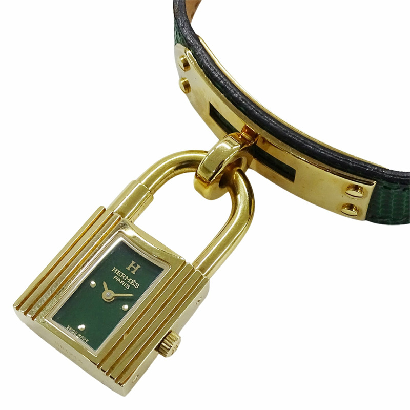 愛馬仕 (Hermes) 女士腕錶，凱莉石英錶款，GP 皮革錶帶，KE1.201，金綠色-1