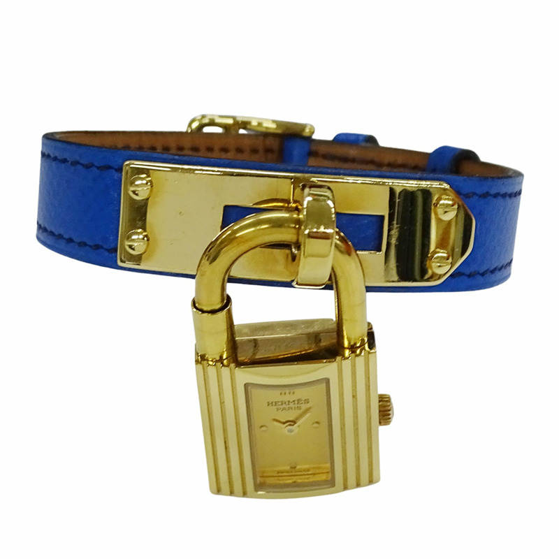 愛馬仕 (Hermes) 女士腕錶，凱莉石英錶款，GP 皮革錶帶，KE1.201，金色、藍色、紅色錶盤，○Y ○Z，附贈替換錶帶-0