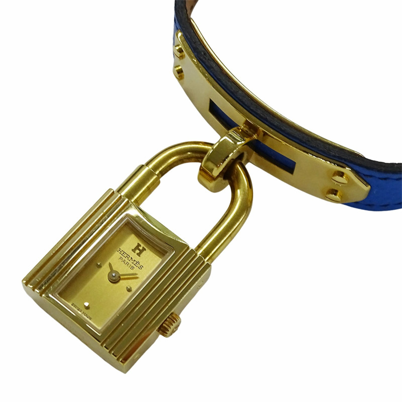 愛馬仕 (Hermes) 女士腕錶，凱莉石英錶款，GP 皮革錶帶，KE1.201，金色、藍色、紅色錶盤，○Y ○Z，附贈替換錶帶-1