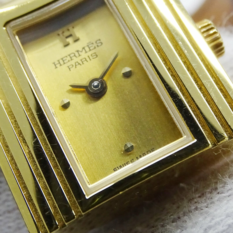 愛馬仕 (Hermes) 女士腕錶，凱莉石英錶款，GP 皮革錶帶，KE1.201，金色、藍色、紅色錶盤，○Y ○Z，附贈替換錶帶-11