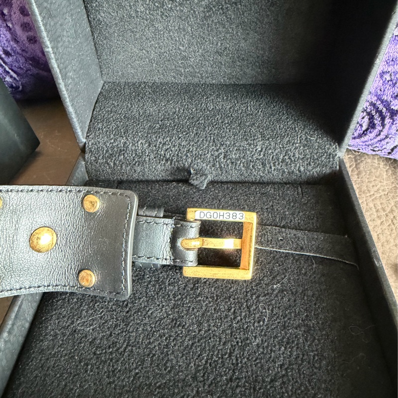 范思哲  黑色 黑色皮革 美杜莎頭  V牛仔風雙環繞手鐲  手環 versace black bracelet-12