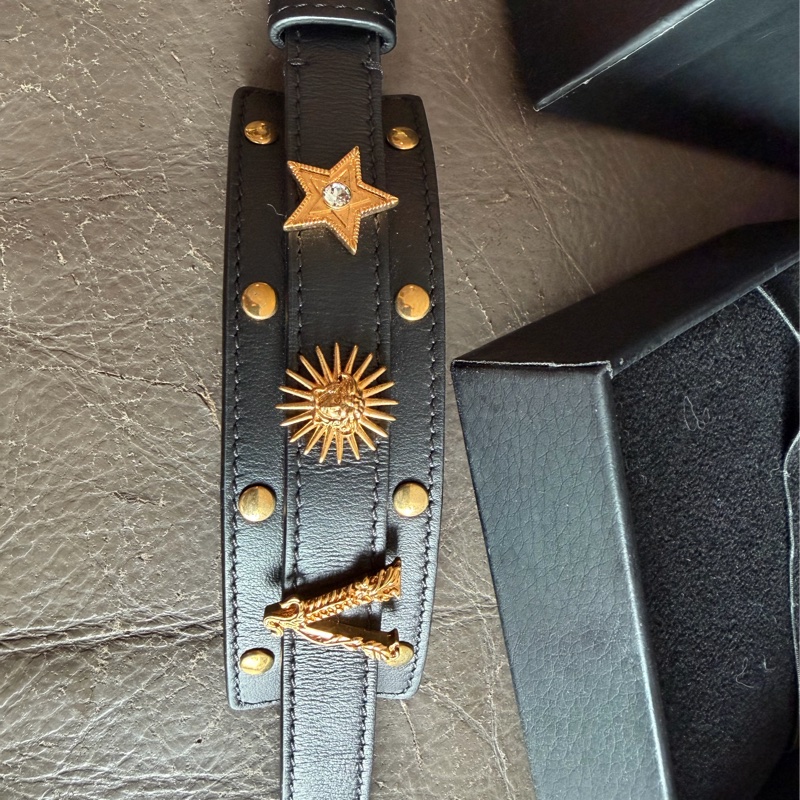 范思哲  黑色 黑色皮革 美杜莎頭  V牛仔風雙環繞手鐲  手環 versace black bracelet-19