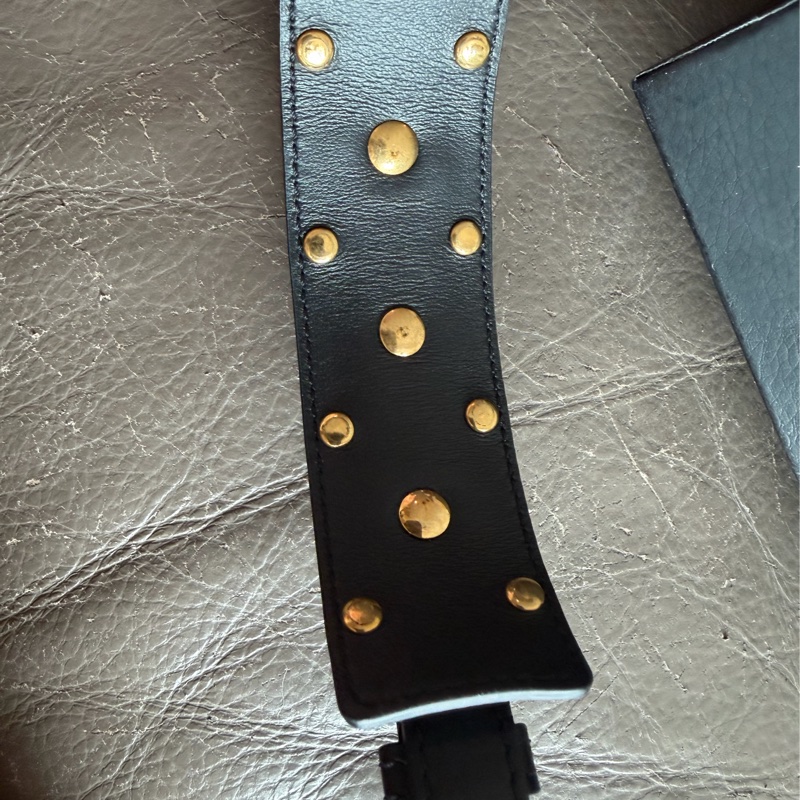 范思哲  黑色 黑色皮革 美杜莎頭  V牛仔風雙環繞手鐲  手環 versace black bracelet-20