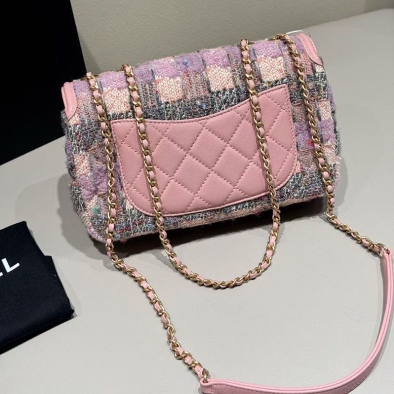 Chanel filigree 小號 毛呢 拼色糖果粉22*14*7cm  95新 配件塵袋-2