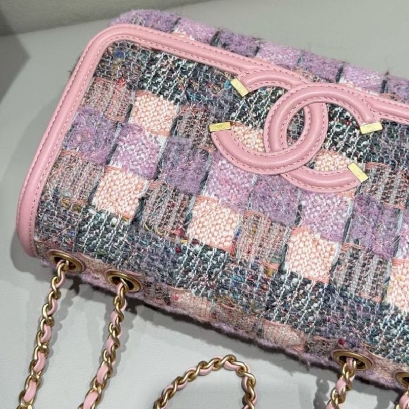Chanel filigree 小號 毛呢 拼色糖果粉22*14*7cm  95新 配件塵袋-5