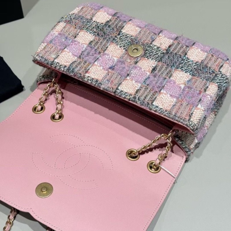 Chanel filigree 小號 毛呢 拼色糖果粉22*14*7cm  95新 配件塵袋-6