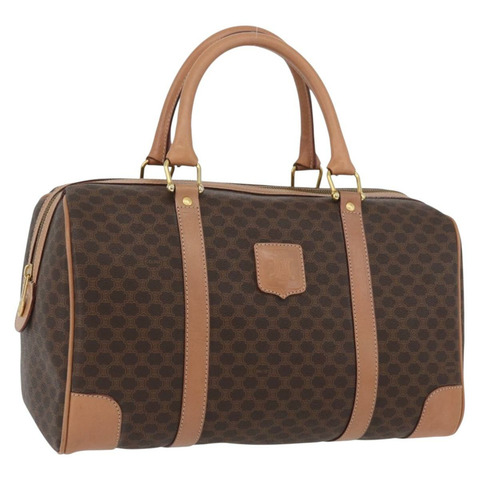 CELINE Macadam帆布手提包 PVC皮革 棕色金色 正品 YKZ161A