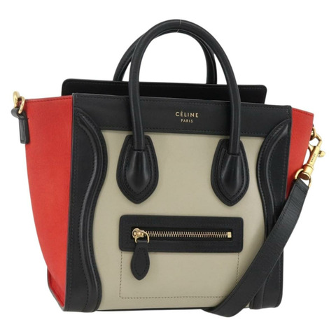 CELINE Luggage 手提包 皮革 2way 米色 金色 Auth ka3337SAM