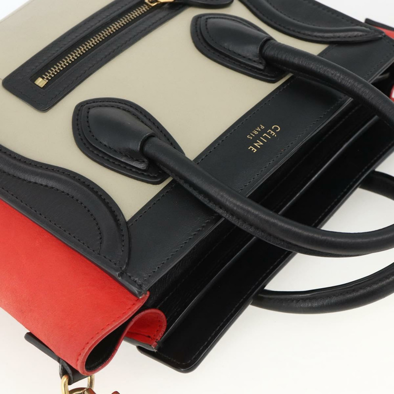 【日本直送】CELINE Luggage 手提包 皮革 2way 米色 金色 Auth ka3337SAM-5