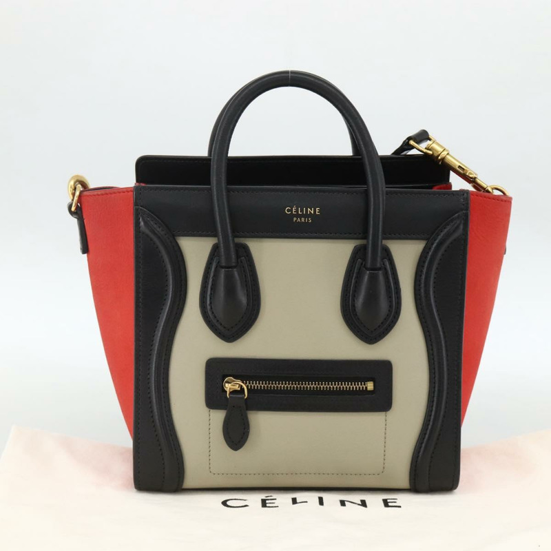 【日本直送】CELINE Luggage 手提包 皮革 2way 米色 金色 Auth ka3337SAM-11
