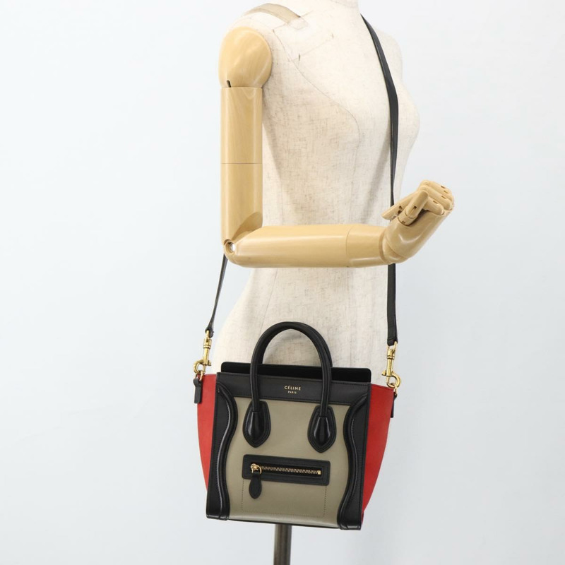 【日本直送】CELINE Luggage 手提包 皮革 2way 米色 金色 Auth ka3337SAM-26