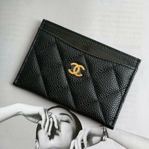 💥帶卡包就夠💥Chanel 黑色荔枝皮卡片夾