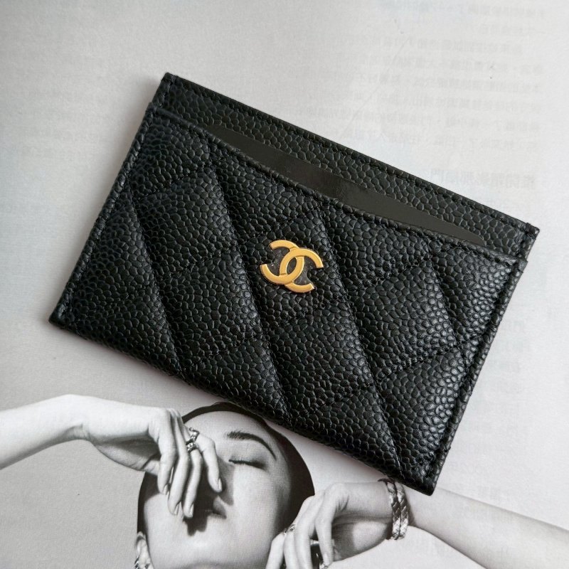 💥帶卡包就夠💥Chanel 黑色荔枝皮卡片夾-0