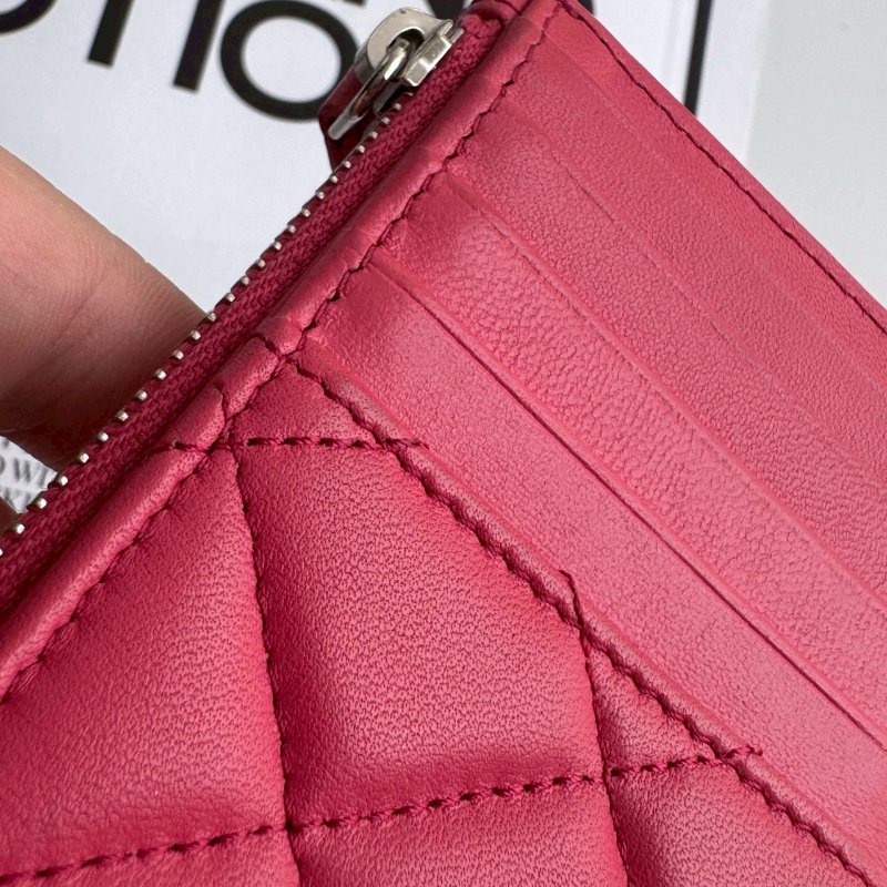 ‼️用過發現超好用 Chanel 粉色菱格銀雙C卡片零錢包-11