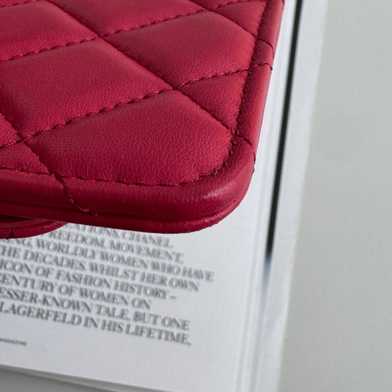 ‼️用過發現超好用 Chanel 粉色菱格銀雙C卡片零錢包-13