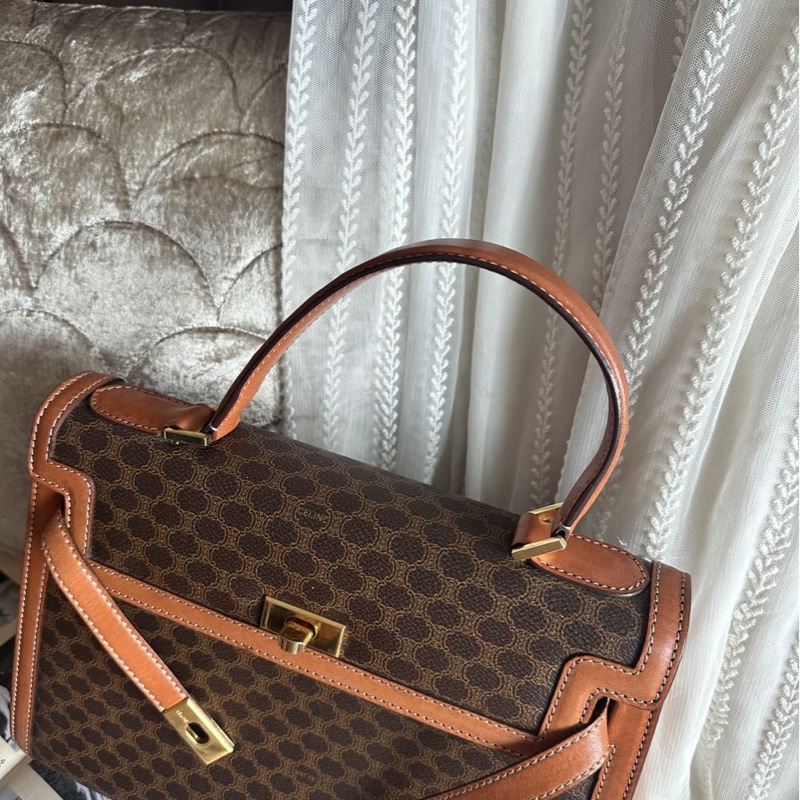 思琳 賽琳 凱莉包 老花凱旋門 斜背包 側背包 中古包包 老花凱莉包 凱旋門凱莉 托特包 側肩包罕有 celine vintage kelly bag-7