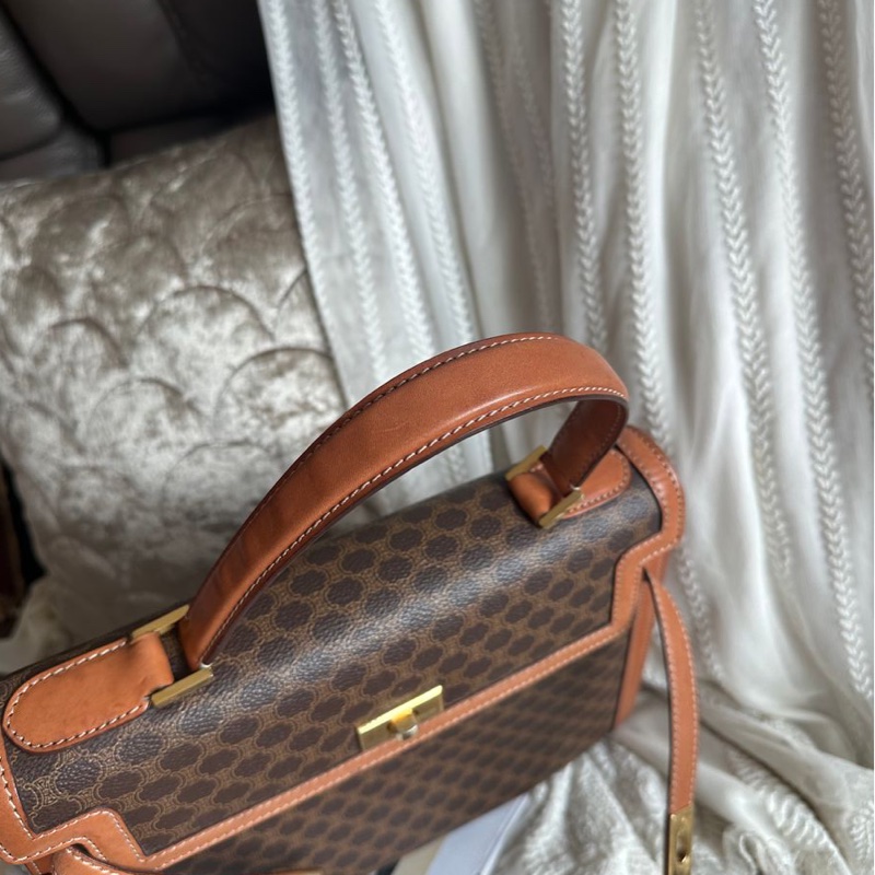 思琳 賽琳 凱莉包 老花凱旋門 斜背包 側背包 中古包包 老花凱莉包 凱旋門凱莉 托特包 側肩包罕有 celine vintage kelly bag-10