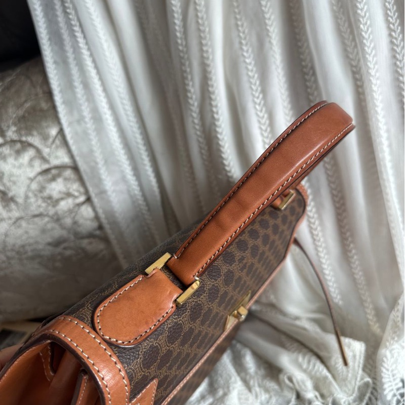 思琳 賽琳 凱莉包 老花凱旋門 斜背包 側背包 中古包包 老花凱莉包 凱旋門凱莉 托特包 側肩包罕有 celine vintage kelly bag-11