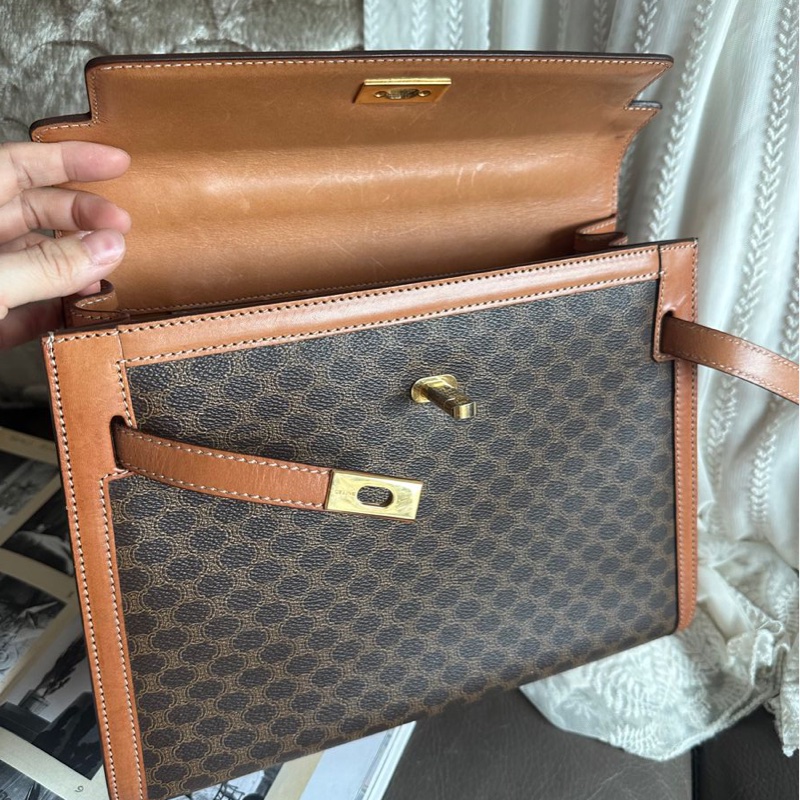 思琳 賽琳 凱莉包 老花凱旋門 斜背包 側背包 中古包包 老花凱莉包 凱旋門凱莉 托特包 側肩包罕有 celine vintage kelly bag-21