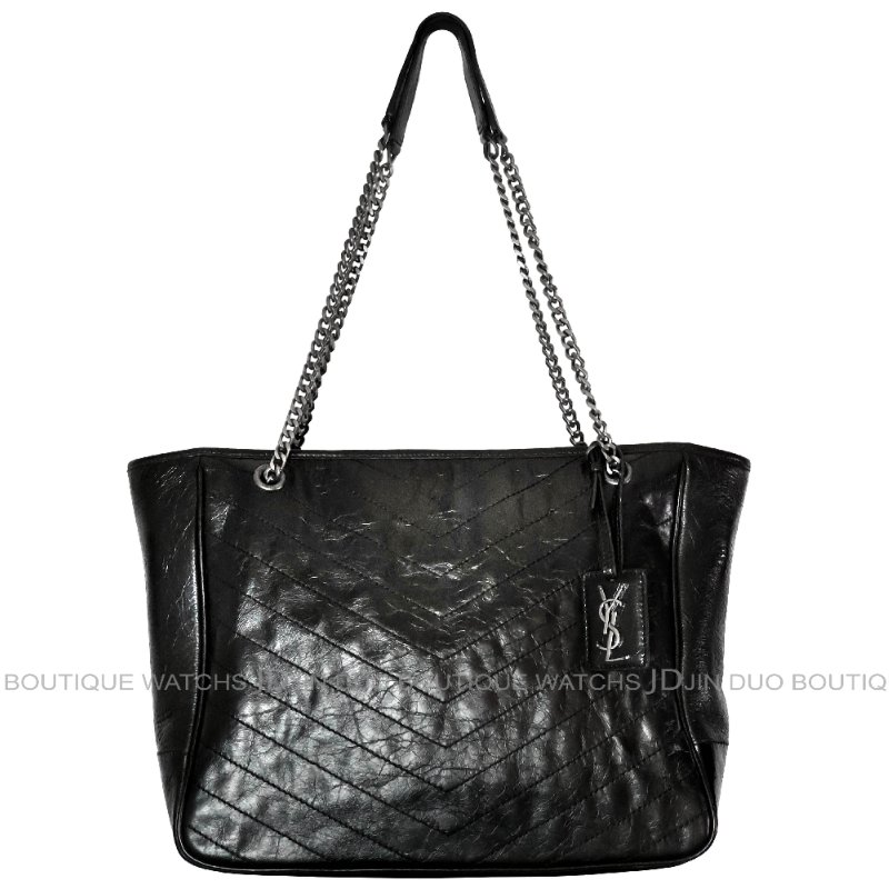 金鐸精品~2514 SAINT LAURENT YSL聖羅蘭504867 Niki黑色揉製復古褶皺小牛皮肩背購物包-0