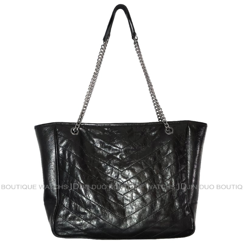 金鐸精品~2514 SAINT LAURENT YSL聖羅蘭504867 Niki黑色揉製復古褶皺小牛皮肩背購物包-1