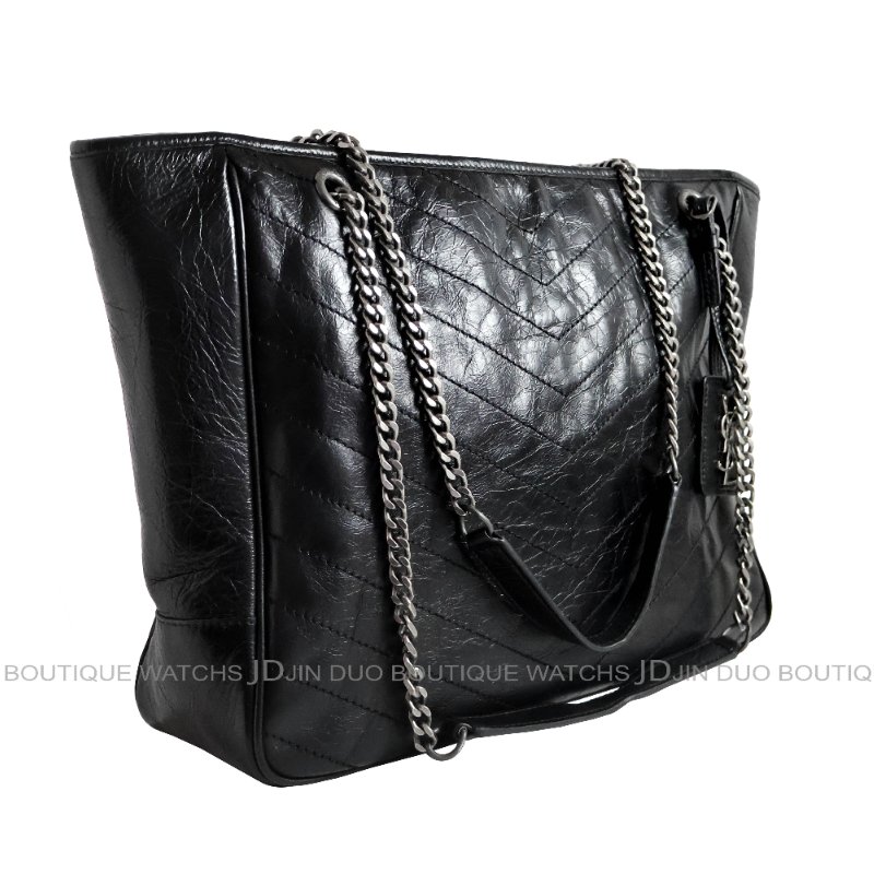 金鐸精品~2514 SAINT LAURENT YSL聖羅蘭504867 Niki黑色揉製復古褶皺小牛皮肩背購物包-2
