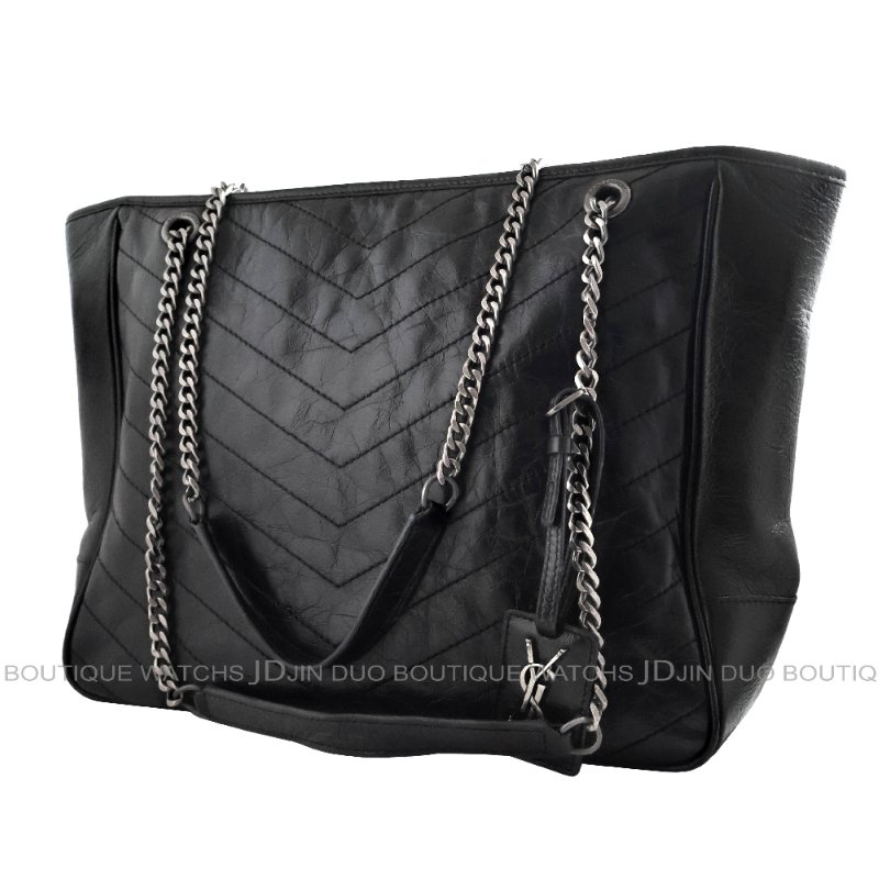 金鐸精品~2514 SAINT LAURENT YSL聖羅蘭504867 Niki黑色揉製復古褶皺小牛皮肩背購物包-3