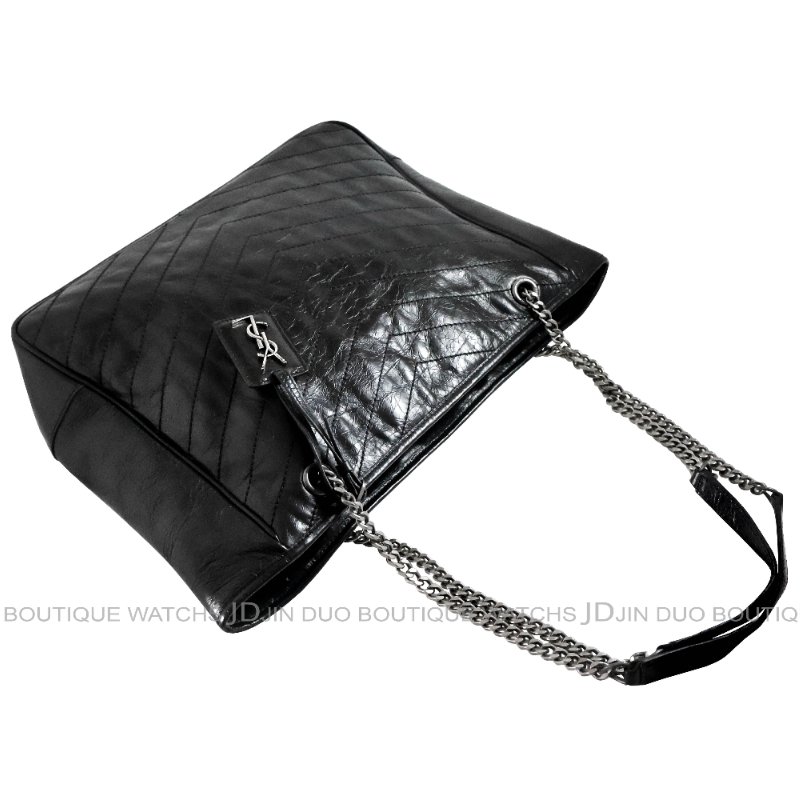 金鐸精品~2514 SAINT LAURENT YSL聖羅蘭504867 Niki黑色揉製復古褶皺小牛皮肩背購物包-4