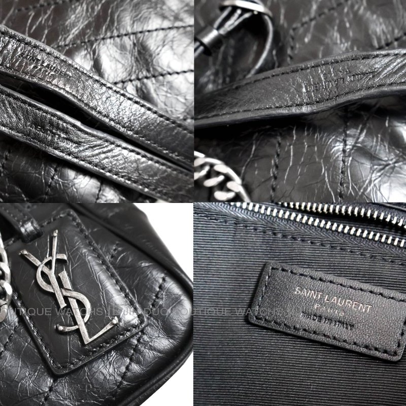 金鐸精品~2514 SAINT LAURENT YSL聖羅蘭504867 Niki黑色揉製復古褶皺小牛皮肩背購物包-7