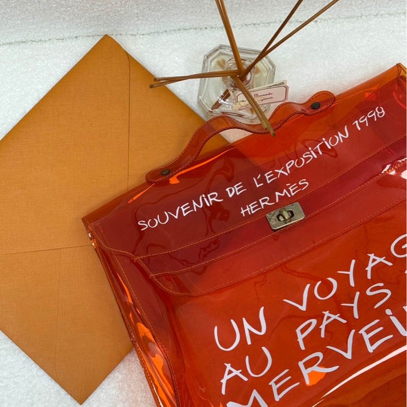 Hermès「Vinyl Kelly」透明橘限量包-1