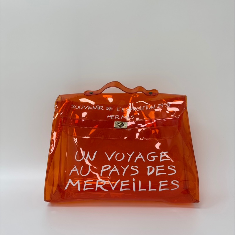 Hermès「Vinyl Kelly」透明橘限量包-4