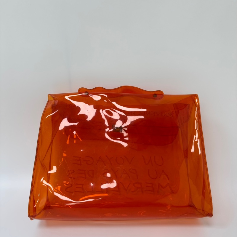 Hermès「Vinyl Kelly」透明橘限量包-5