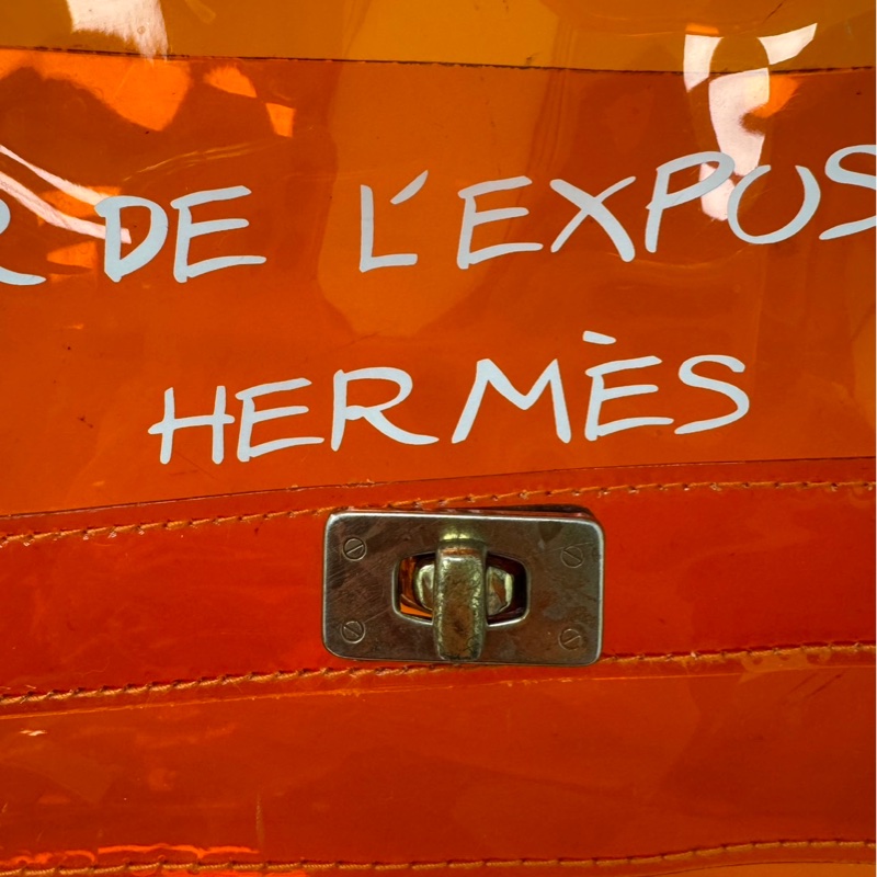 Hermès「Vinyl Kelly」透明橘限量包-9