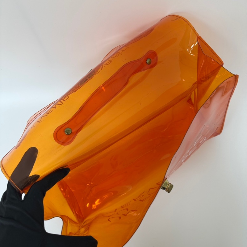 Hermès「Vinyl Kelly」透明橘限量包-11