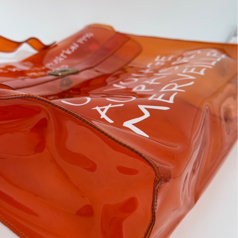 Hermès「Vinyl Kelly」透明橘限量包-16
