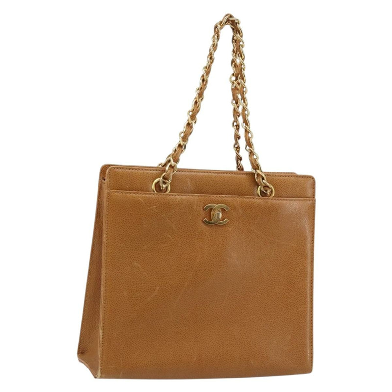 【日本直送】香奈兒鏈手提包 魚子醬皮 金棕色 CC 正品 gh1738-0