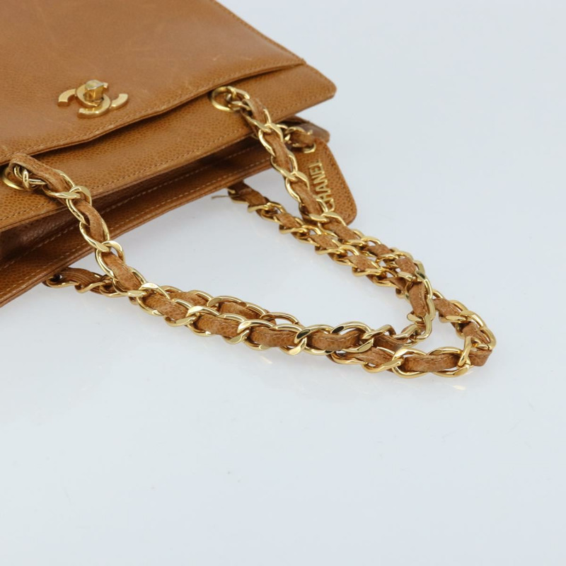 【日本直送】香奈兒鏈手提包 魚子醬皮 金棕色 CC 正品 gh1738-6