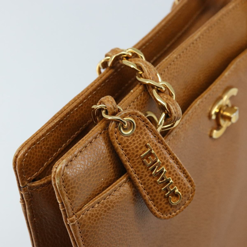 【日本直送】香奈兒鏈手提包 魚子醬皮 金棕色 CC 正品 gh1738-9