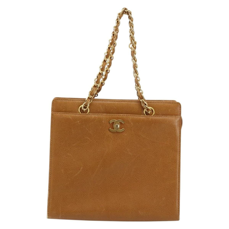 【日本直送】香奈兒鏈手提包 魚子醬皮 金棕色 CC 正品 gh1738-12