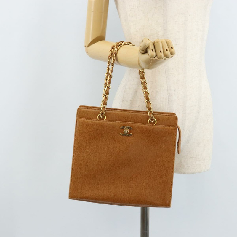 【日本直送】香奈兒鏈手提包 魚子醬皮 金棕色 CC 正品 gh1738-23