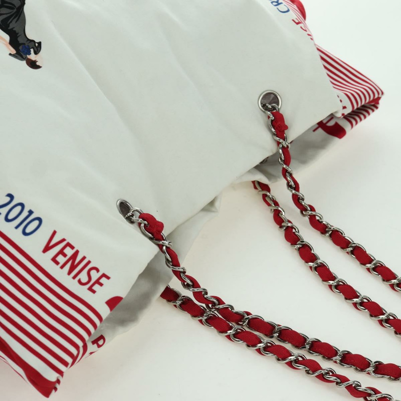 【日本直送】香奈兒鏈單肩包 棉質 白色 銀色 CC 標誌 正品 BSZ544SAV-5