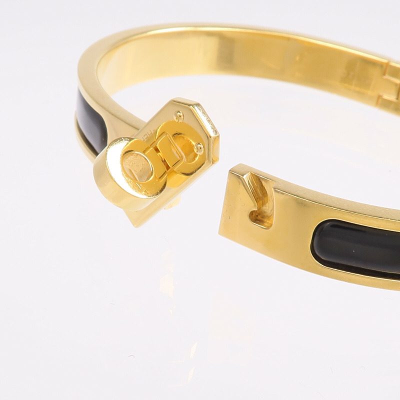 HERMES 金屬/琺瑯Mini Clic Kelly Bracelet手鐲Noir-5
