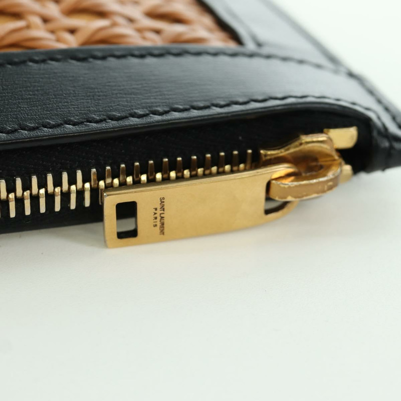 【日本直送】SAINT LAURENT 藤編皮革手拿包 黑色 金色 正品 ki6591M-7