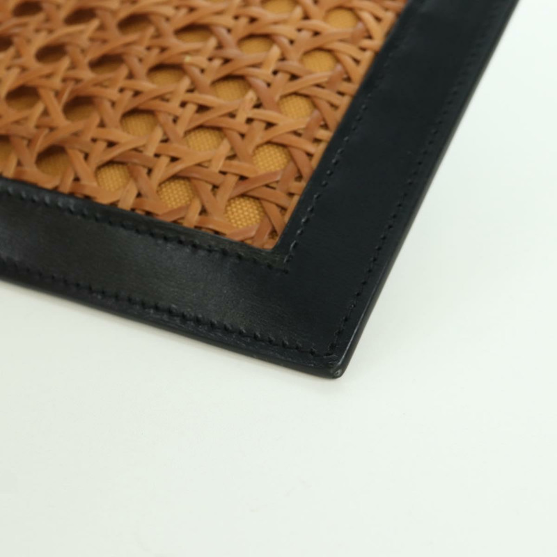 【日本直送】SAINT LAURENT 藤編皮革手拿包 黑色 金色 正品 ki6591M-13