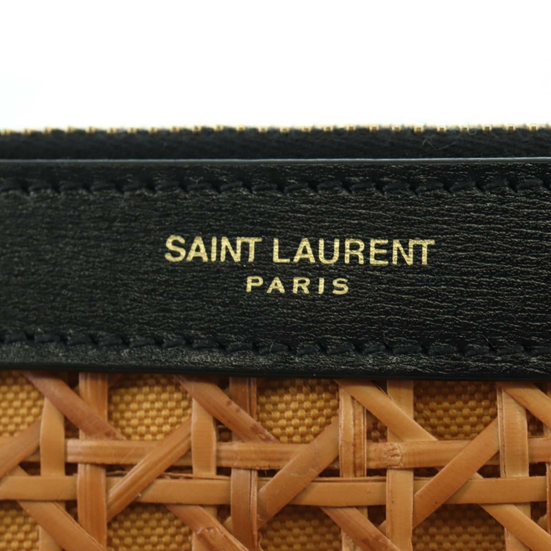 【日本直送】SAINT LAURENT 藤編皮革手拿包 黑色 金色 正品 ki6591M-16