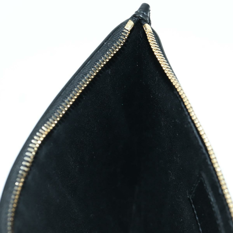 【日本直送】SAINT LAURENT 藤編皮革手拿包 黑色 金色 正品 ki6591M-18